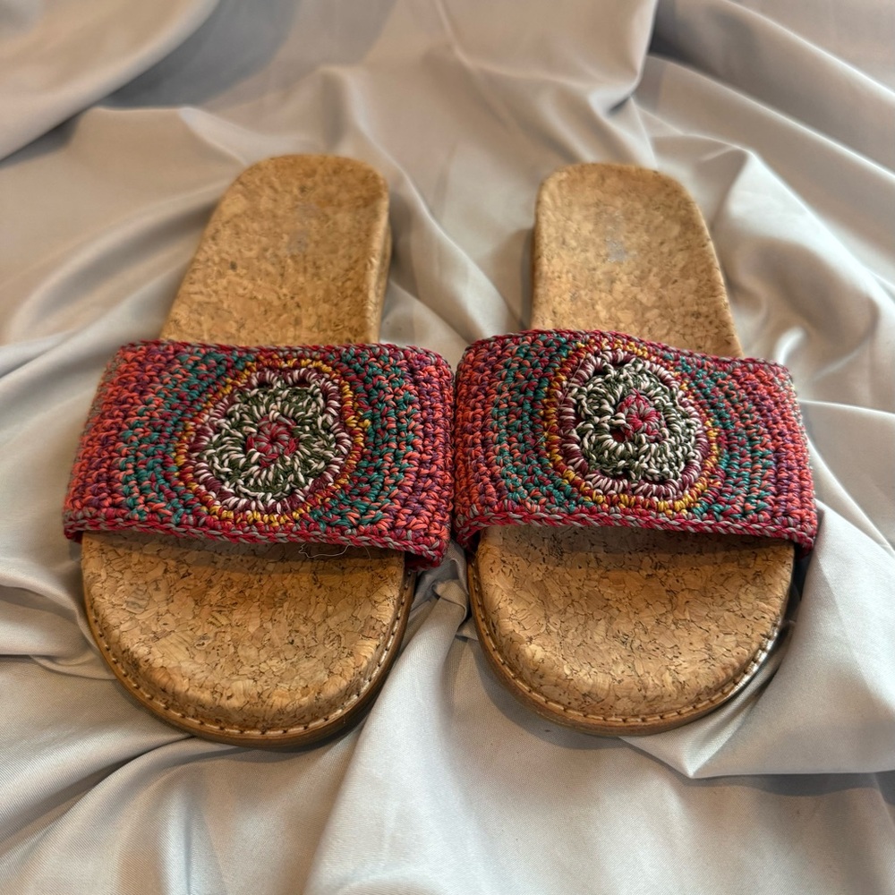 The Sak Multicolor Crochet Slide Sandals - Women's Cork Footbed.